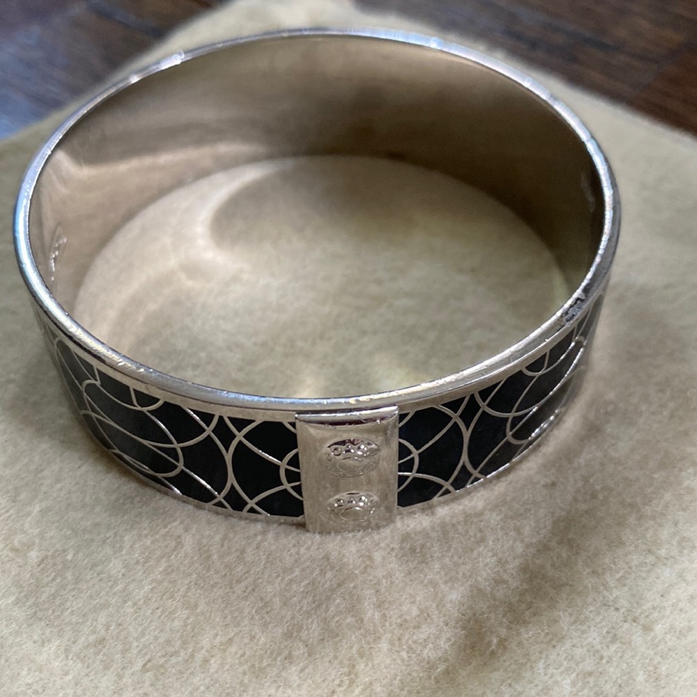 Coach Signature Enamel Black & Silvertone Bangle